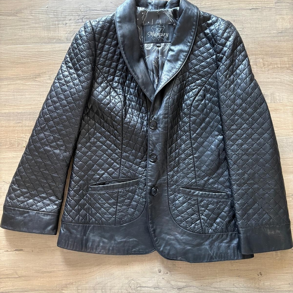 Quilted Leather Blazer Jacket - Black